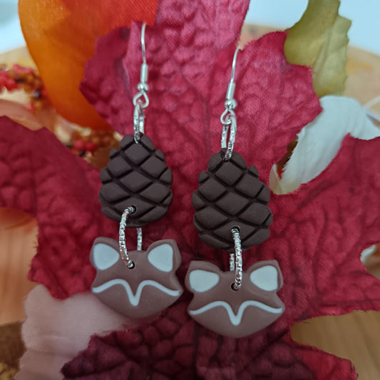 Fox & Pine Cone Dangle Hook Earrings