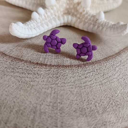 Micro Turtle Purple Pink Shimmer Stud Earrings