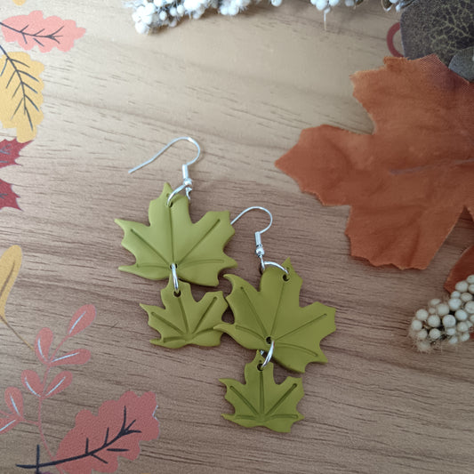 Green Maple Leaf Dangle Hook Earrings