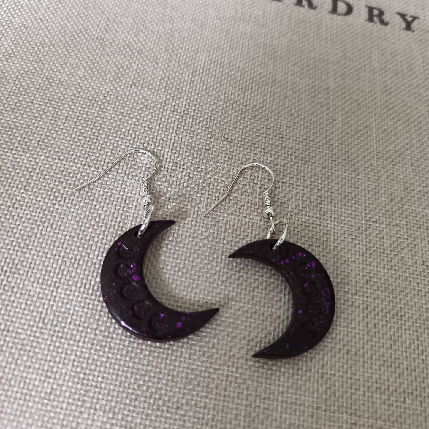 Purple Phases of The Moon Hook Earrings