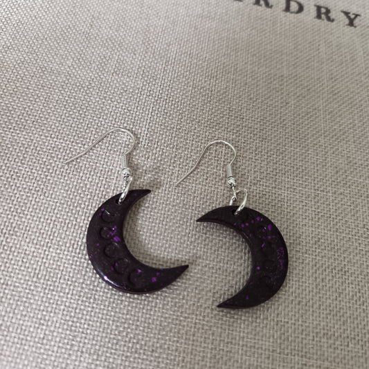 Purple Phases of The Moon Hook Earrings