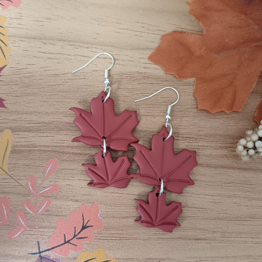 Red Maple Leaf Dangle Hook Earrings