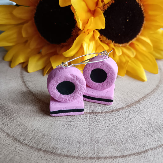 Pink Liquorice Allsorts Kidney Wire Hoop Earrings