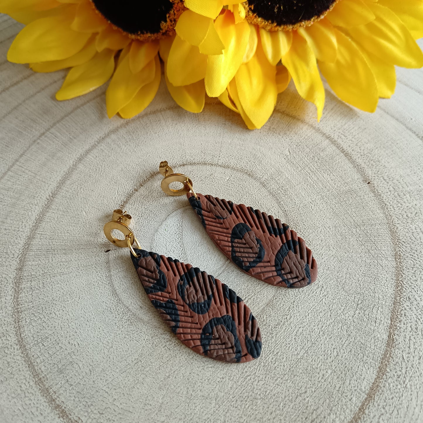 Leopard Print Stud Drop Earrings