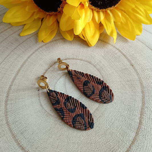 Leopard Print Stud Drop Earrings