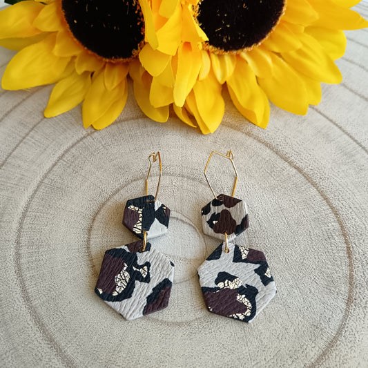 Leopard Print Dangle Hexagon Hoop Earrings