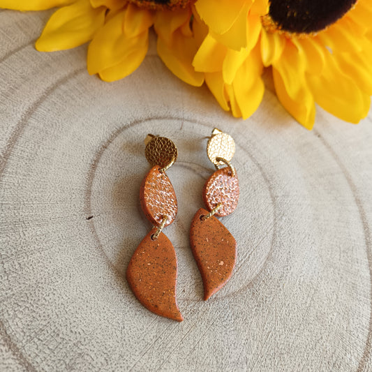 Snake Effect Orange & Gold Dangle Stud Earrings