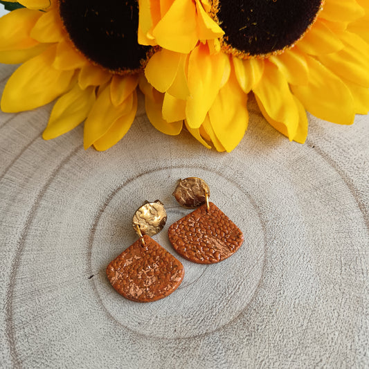 Snake Effect Orange & Gold Stud Earrings