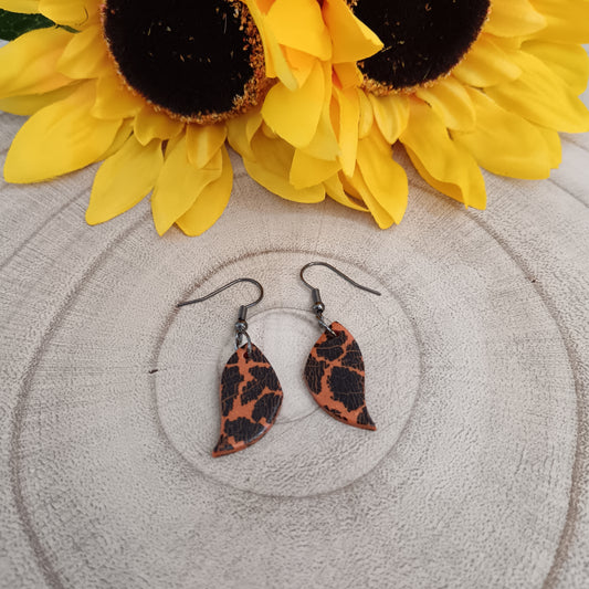 Giraffe Cracked Effect Print Orange & Black Hook Earrings