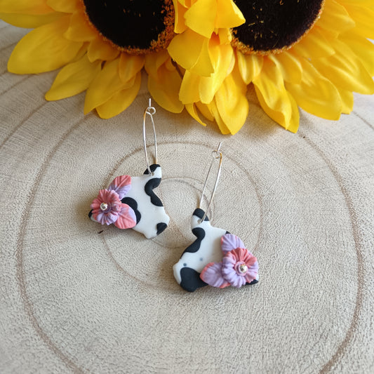 Floral Cow Print Hoop Earrings