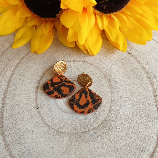 Giraffe Cracked Effect Print Orange & Black Stud Earrings