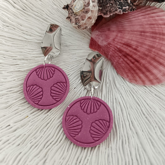 Shell Embossed Hot Pink Stud Earrings