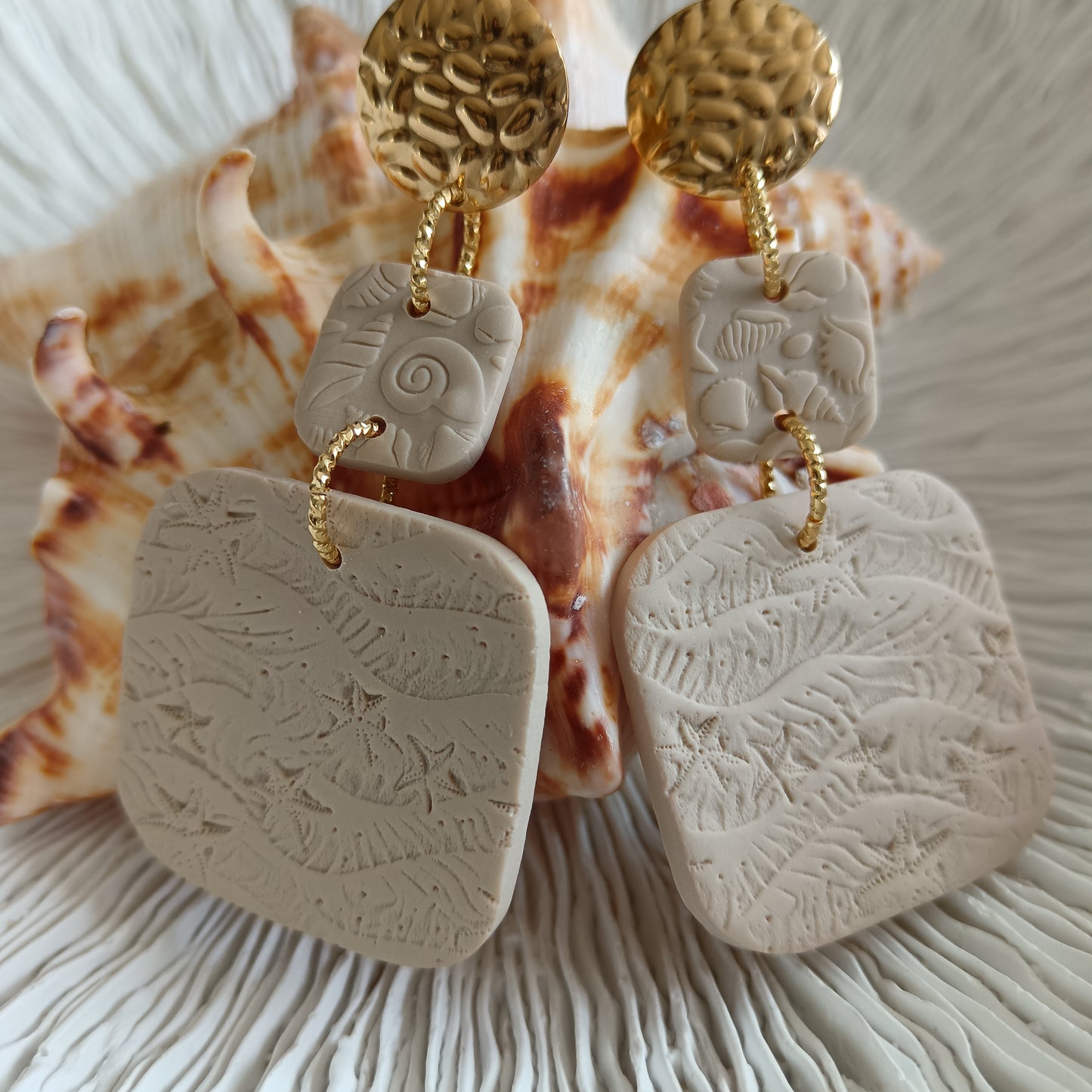 Beach & Shell Inspired Sand Dangle Stud Earrings