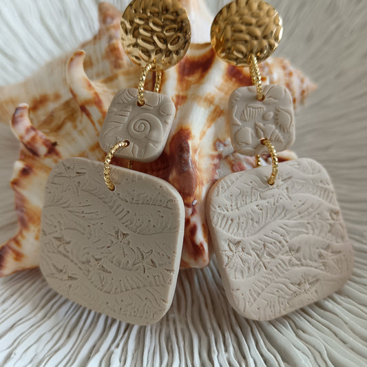 Beach & Shell Inspired Sand Dangle Stud Earrings
