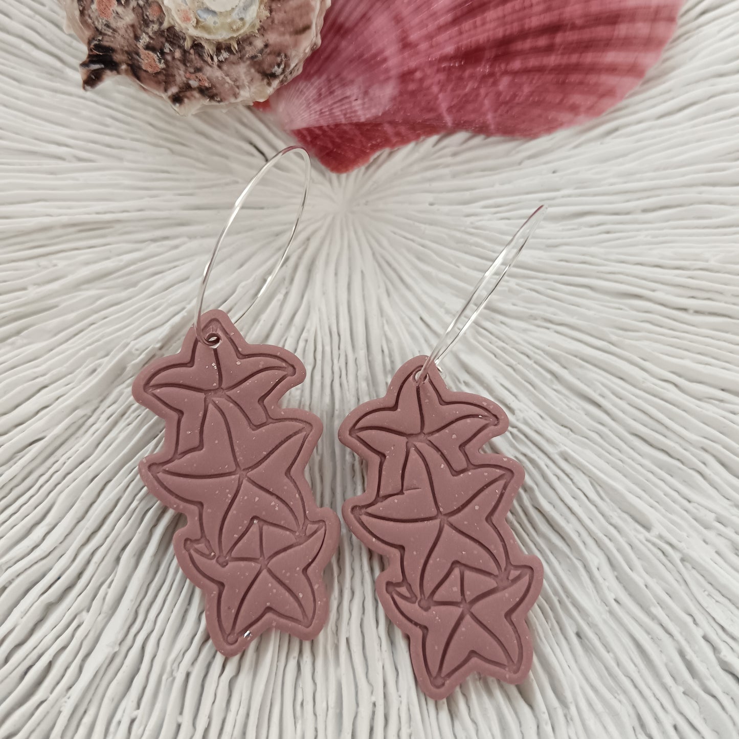 Triple Stacked Starfish Dusky Pink Hoop Earrings