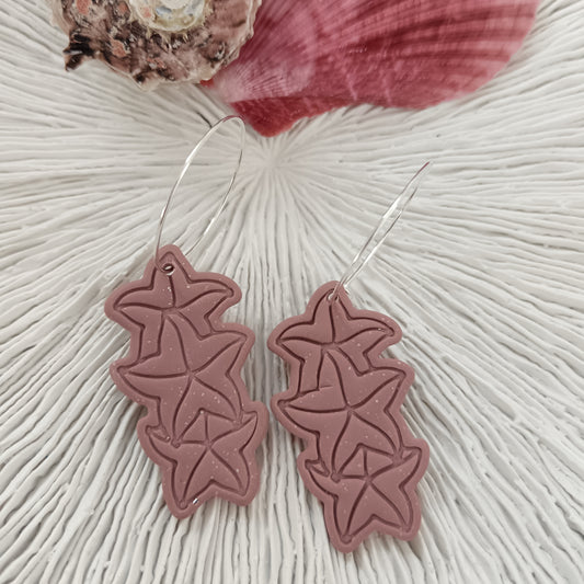 Triple Stacked Starfish Dusky Pink Hoop Earrings
