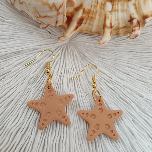 Starfish Peach Orange Hook Earrings