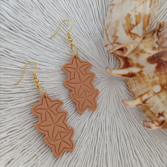 Triple Stacked Starfish Peach Orange Hook Earrings