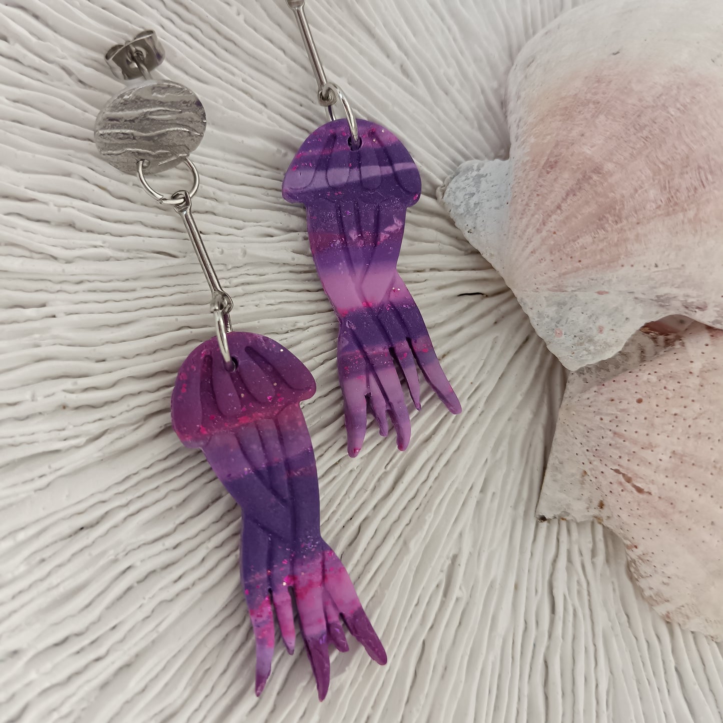 Jellyfish Purple Ombre Dangle Stud Earrings