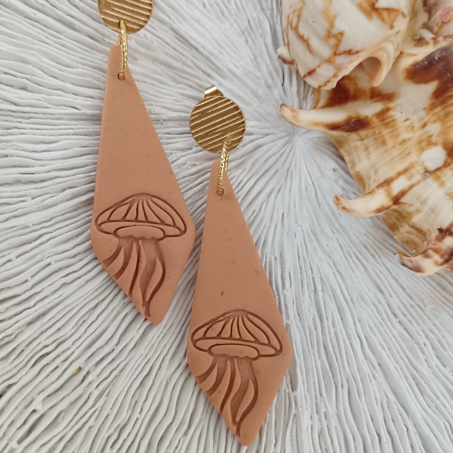 Jellyfish Peach Orange Drop Stud Earrings