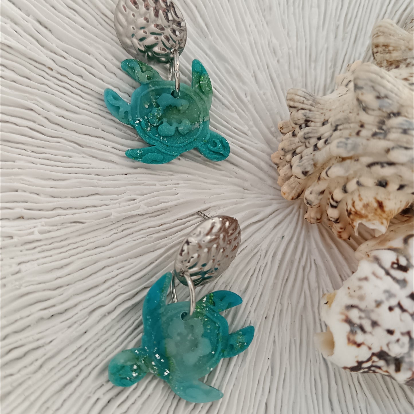 Turtle Turquoise, Silver & Translucent Stud Earrings