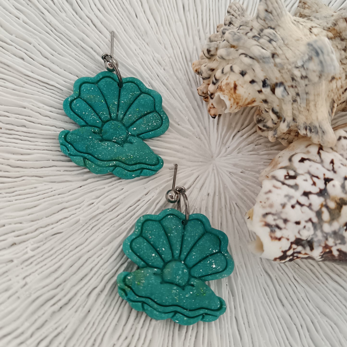 Pearl Shell Turquoise & Silver Stud Earrings