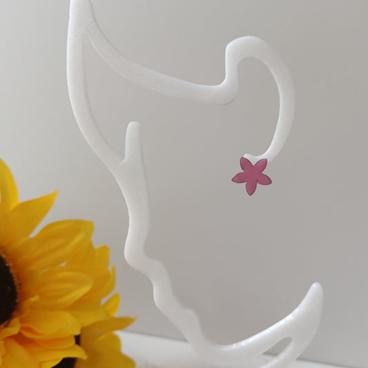 Hot Pink Flower Bezel Stud Earrings