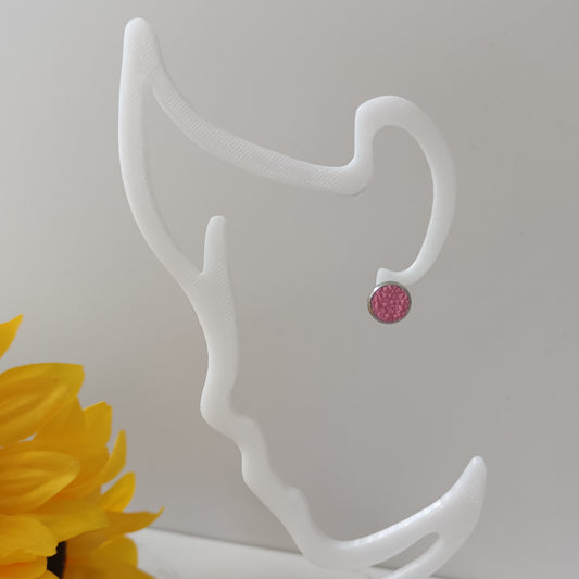 Hot Pink Round Bezel Stud Earrings