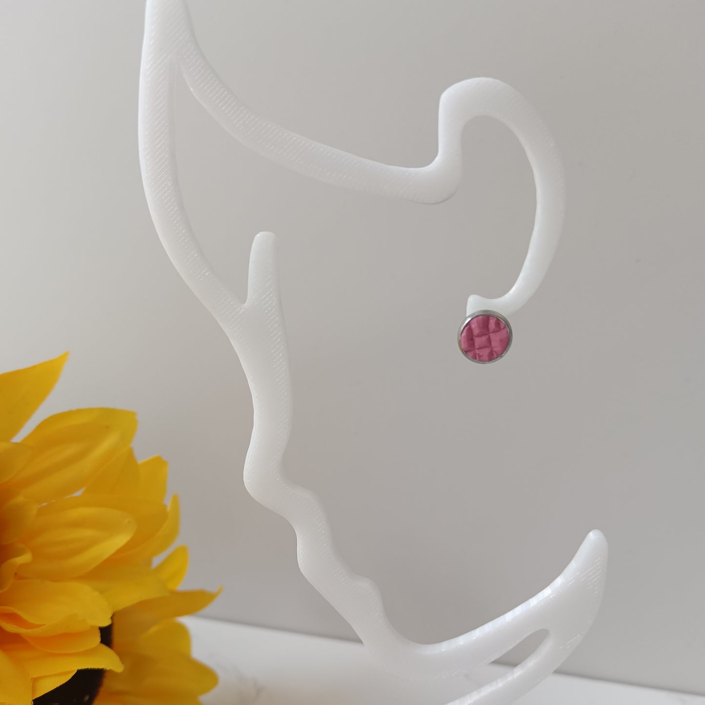 Hot Pink Round Bezel Stud Earrings