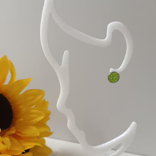 Lime Green Rose Bezel Stud Earrings