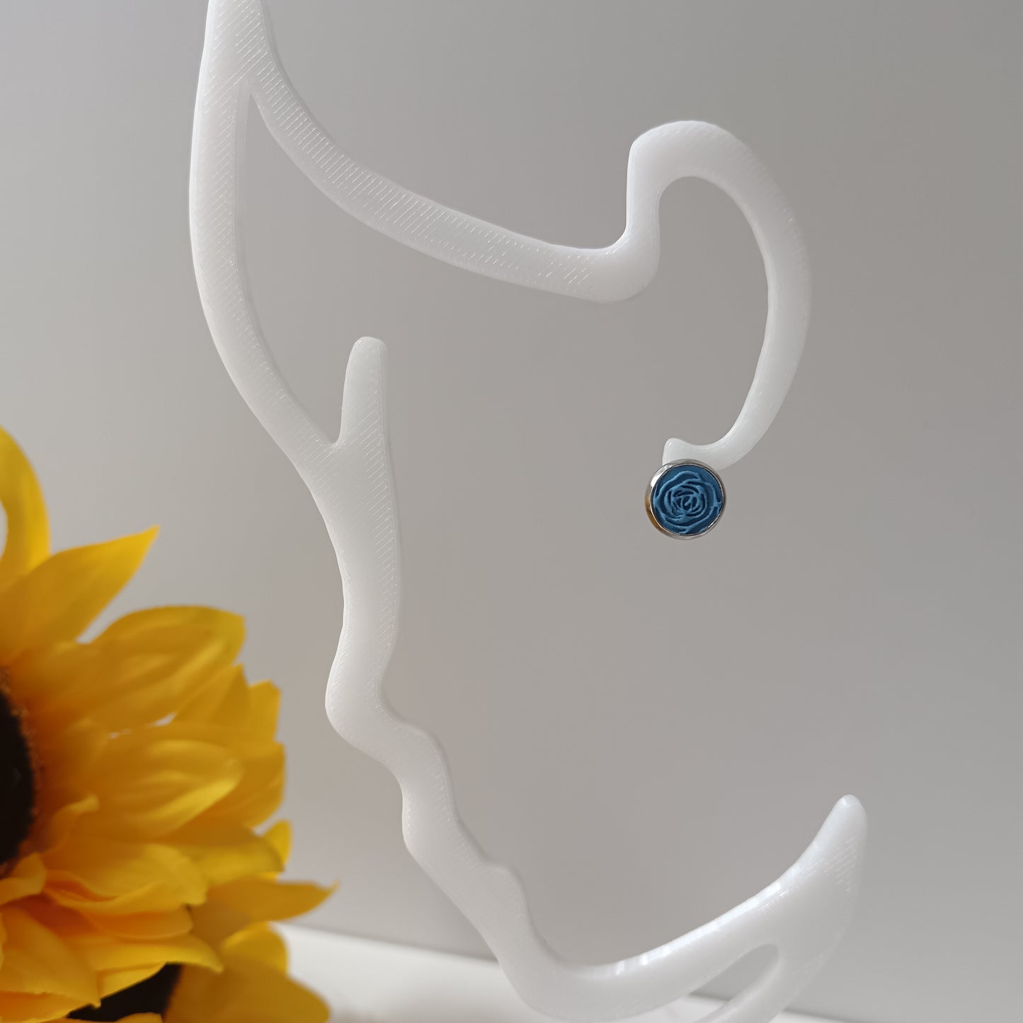 Denim Blue Rose Bezel Stud Earrings