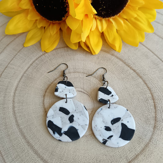 Black, White, Grey & Granite Dangle Hook Earrings