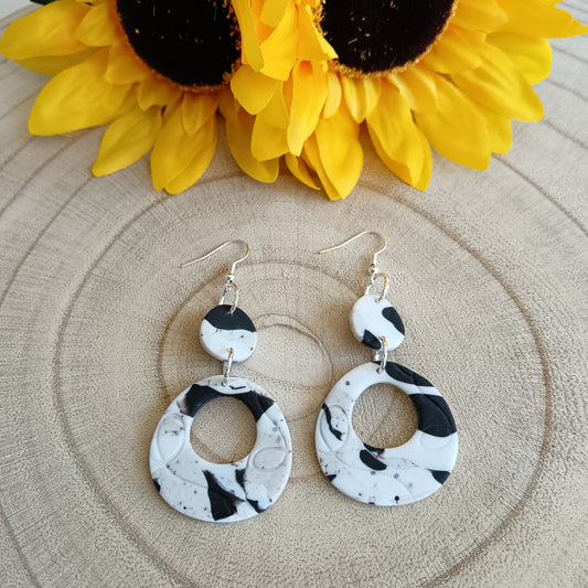 Black, White, Grey & Granite Dangle Hook Earrings