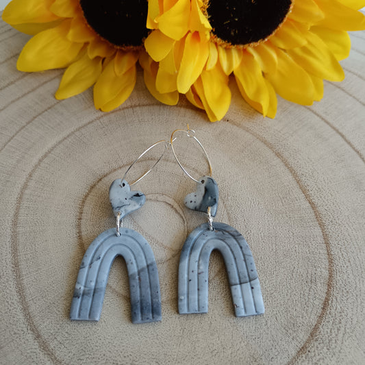 Grey Mix Heart & Arch Dangle Hoop Earrings