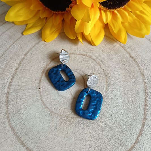 Hammered Effect Navy Blue Stud Earrings
