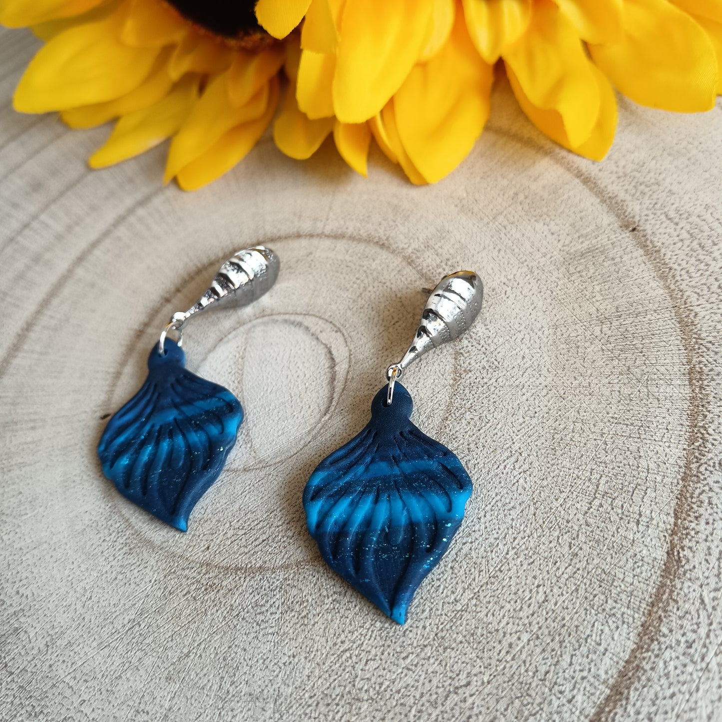 Art Deco Ombre Blue Drop Stud Earrings