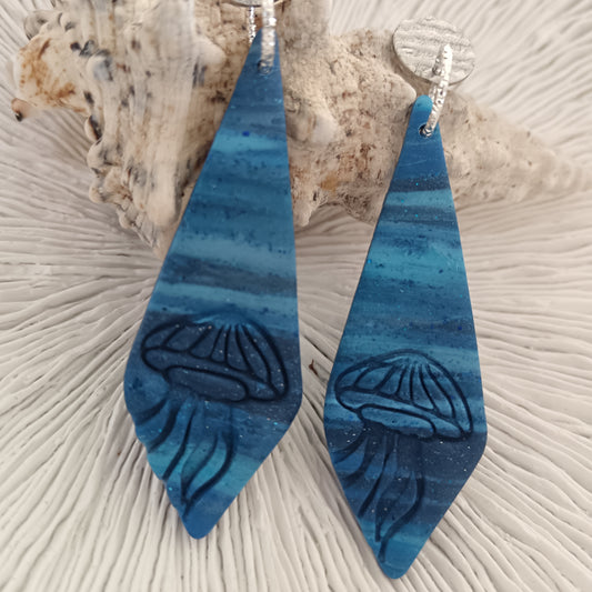 Jellyfish Blue Ombre Drop Stud Earrings