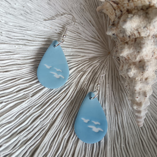 Seaside Inspired Sky & Seagull Blue Drop Hook Earrings