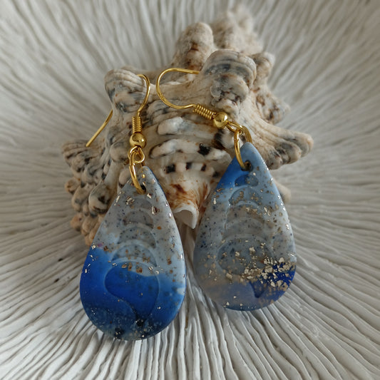 Shell Embossed Coastal Tone Drop Hook Earrings