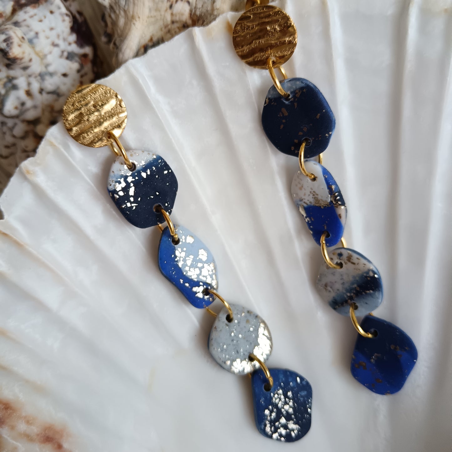 Stone Shaped Coastal Tone Dangle Stud Earrings
