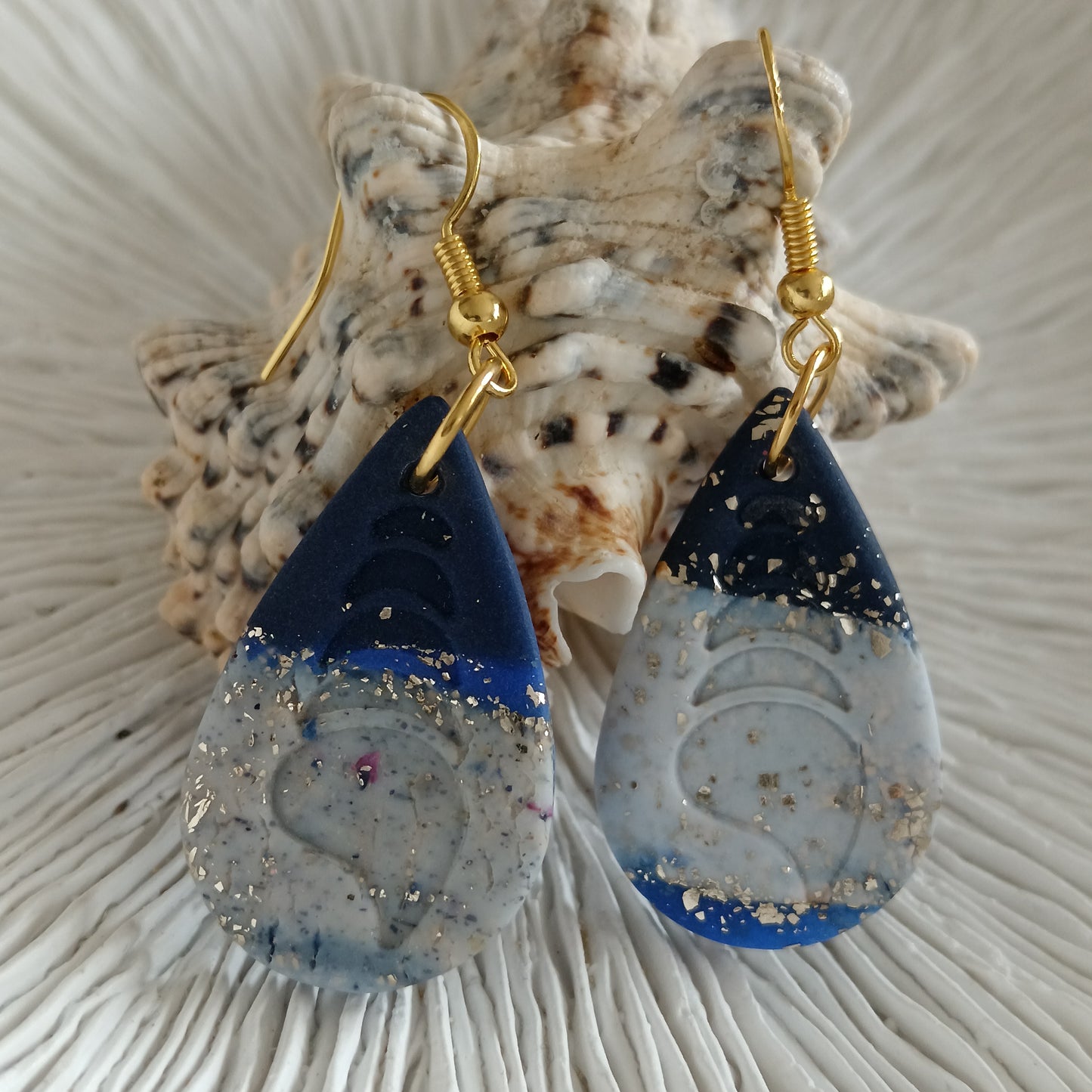Shell Embossed Coastal Tone Drop Hook Earrings