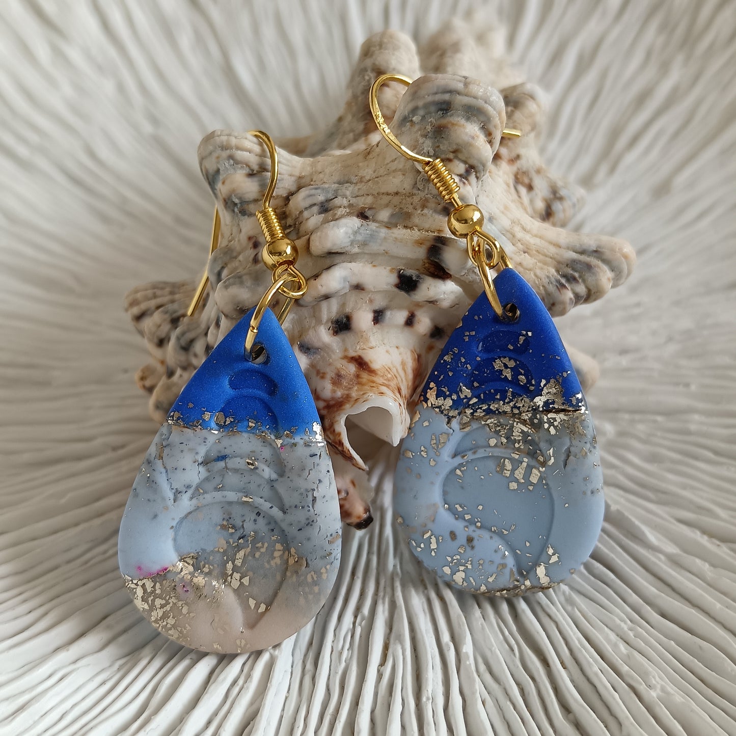 Shell Embossed Coastal Tone Drop Hook Earrings