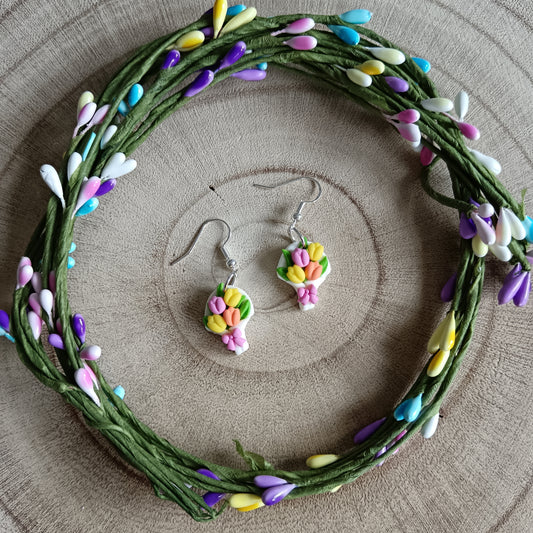 Pastel Tulip Bouquet Dangle Hook Earrings