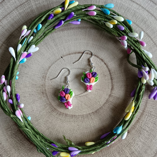 Vibrant Tulip Bouquet Dangle Hook Earrings