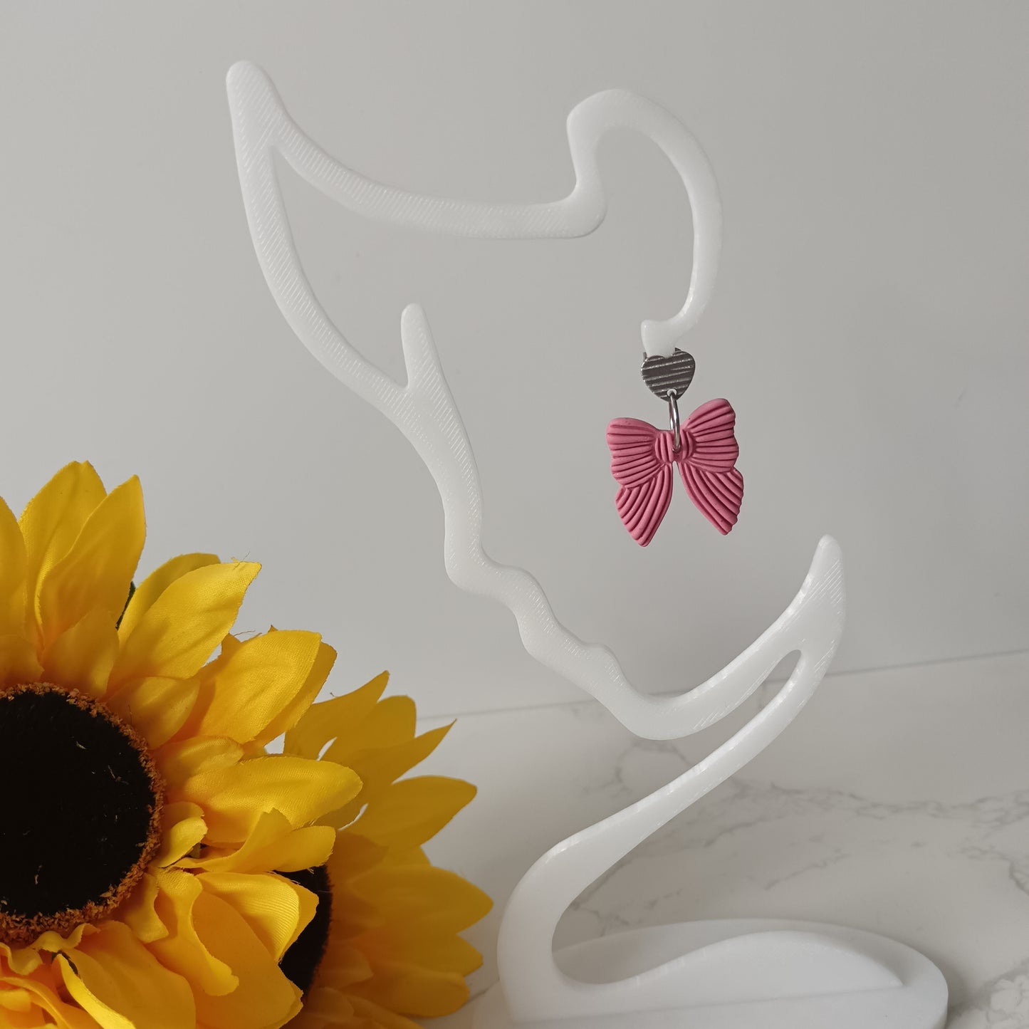 Hot Pink Bow Dangle Stud Earrings