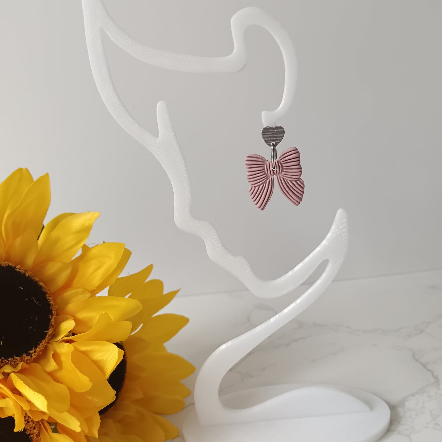 Baby Pink Bow Dangle Stud Earrings