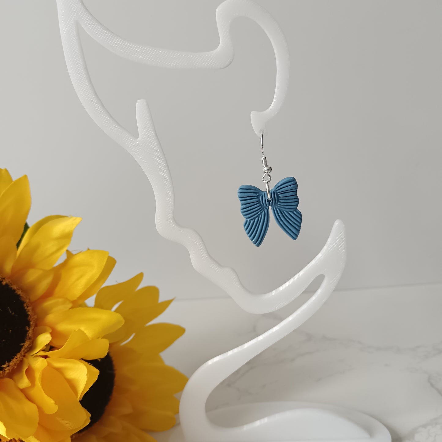 Denim Blue Bow Hook Earrings
