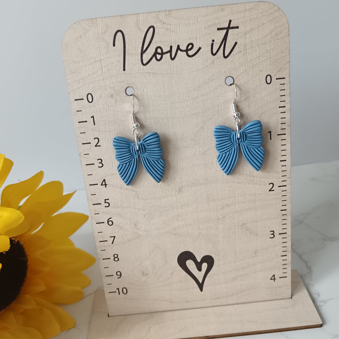 Denim Blue Bow Hook Earrings