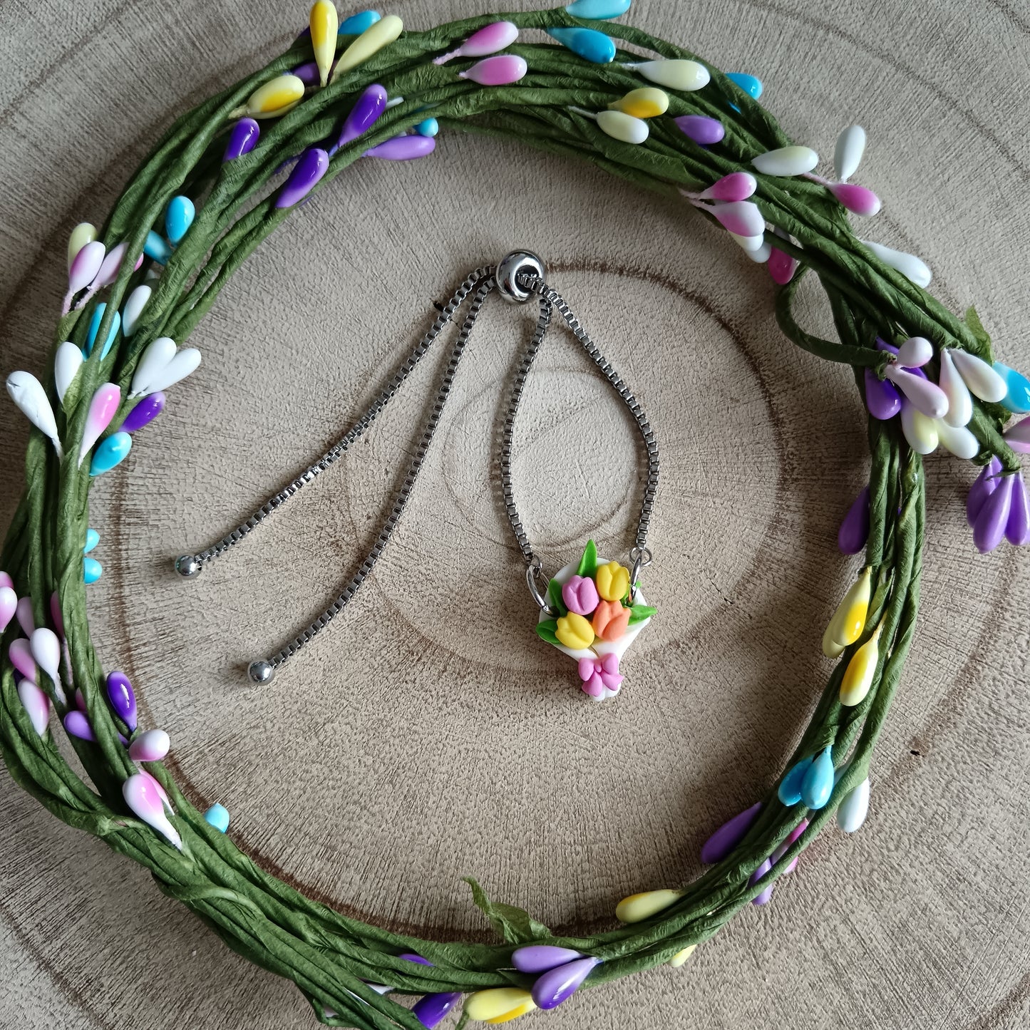 Pastel Tulip Bouquet Slider Bracelet