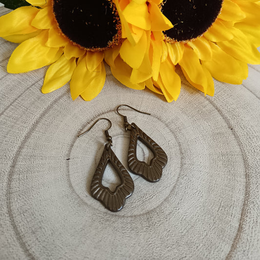 Art Deco Bronze Effect Hook Earrings